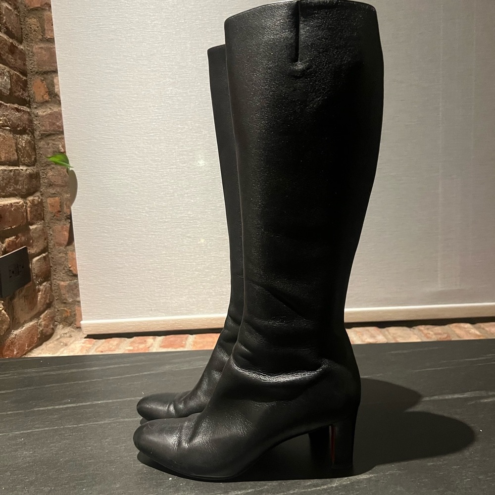 Christian Louboutin Heeled, Knee-High Leather Boots in Black